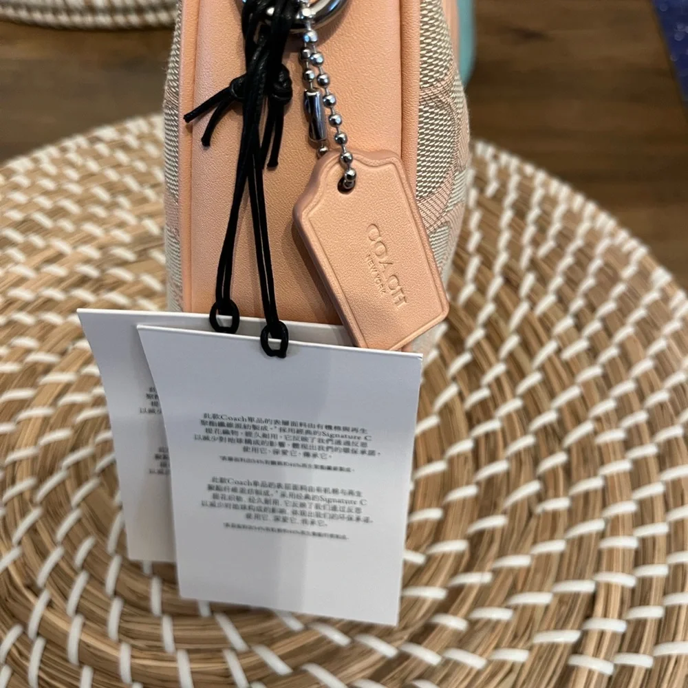 New Coach Pebbled Signature Hobo Bag in Peach